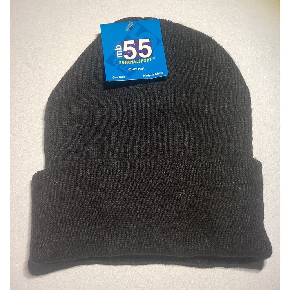 Adult Unisex Cuffed Knit Warm Winter Hat Ski Cap Beanie One Size Fits All, Black